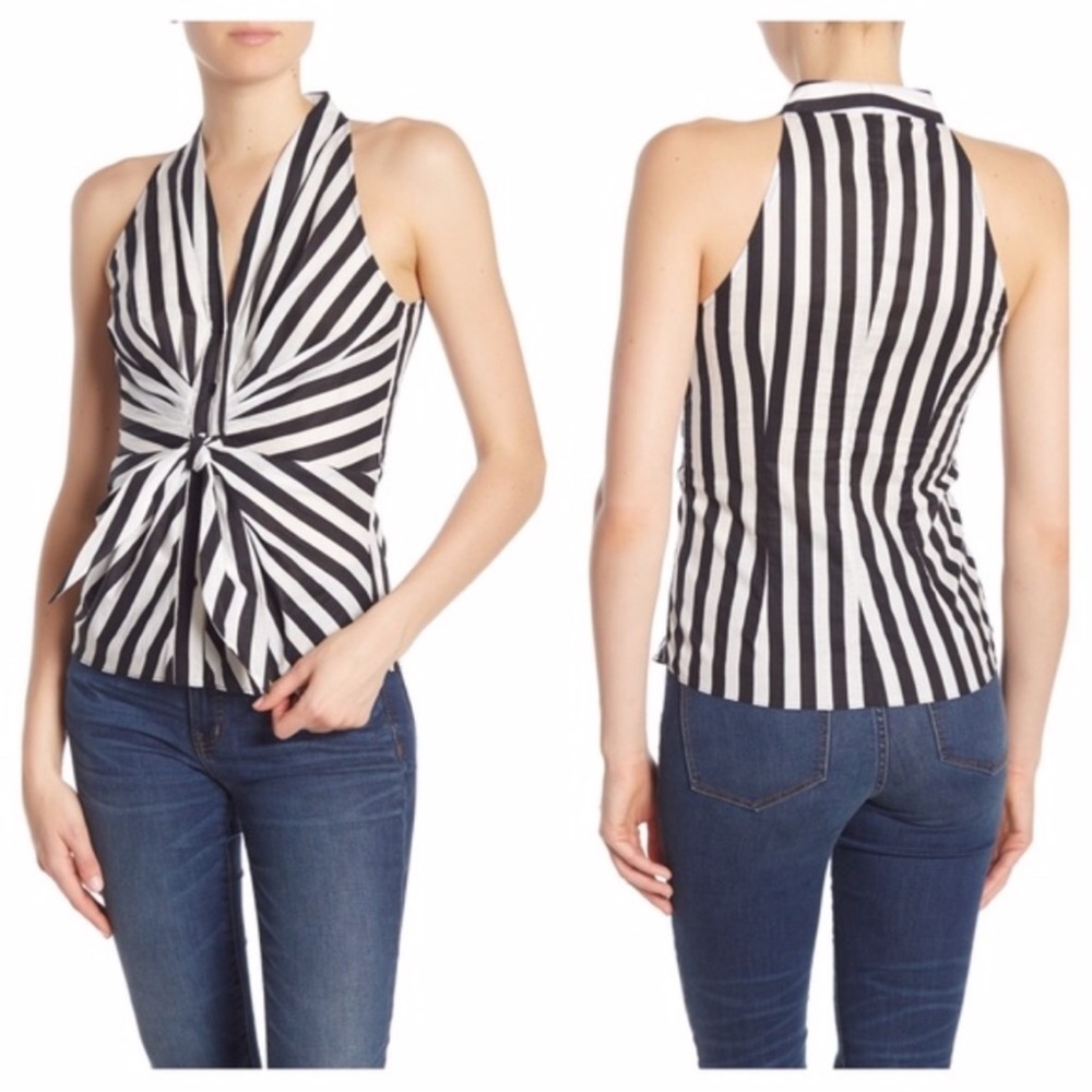 NWT Womens Bailey 44 "Sunshine Of Your Love Bail" Black White Striped Knot Top M